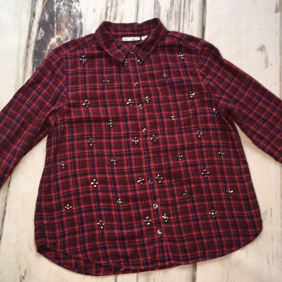 Halogen Shirt Plaid Flannel Shirt Studs Medium - Picture 2 of 8